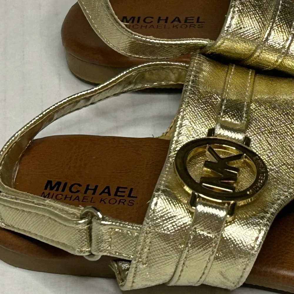 Girls Size 1 Gold Sandals MICHAEL KORS Thong Velcro Kids Shoes